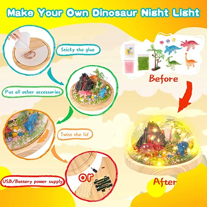 Make Your Own Dinosaur Night Light, Dinosaur Craft Kit for Kids, DIY Dinosaur Toy Gifts