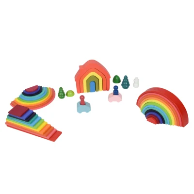 Holzpädagogisches Lernspielzeug, Montessori-Stapelboxen, Regenbogenfarben, stapelbare Stapelblöcke